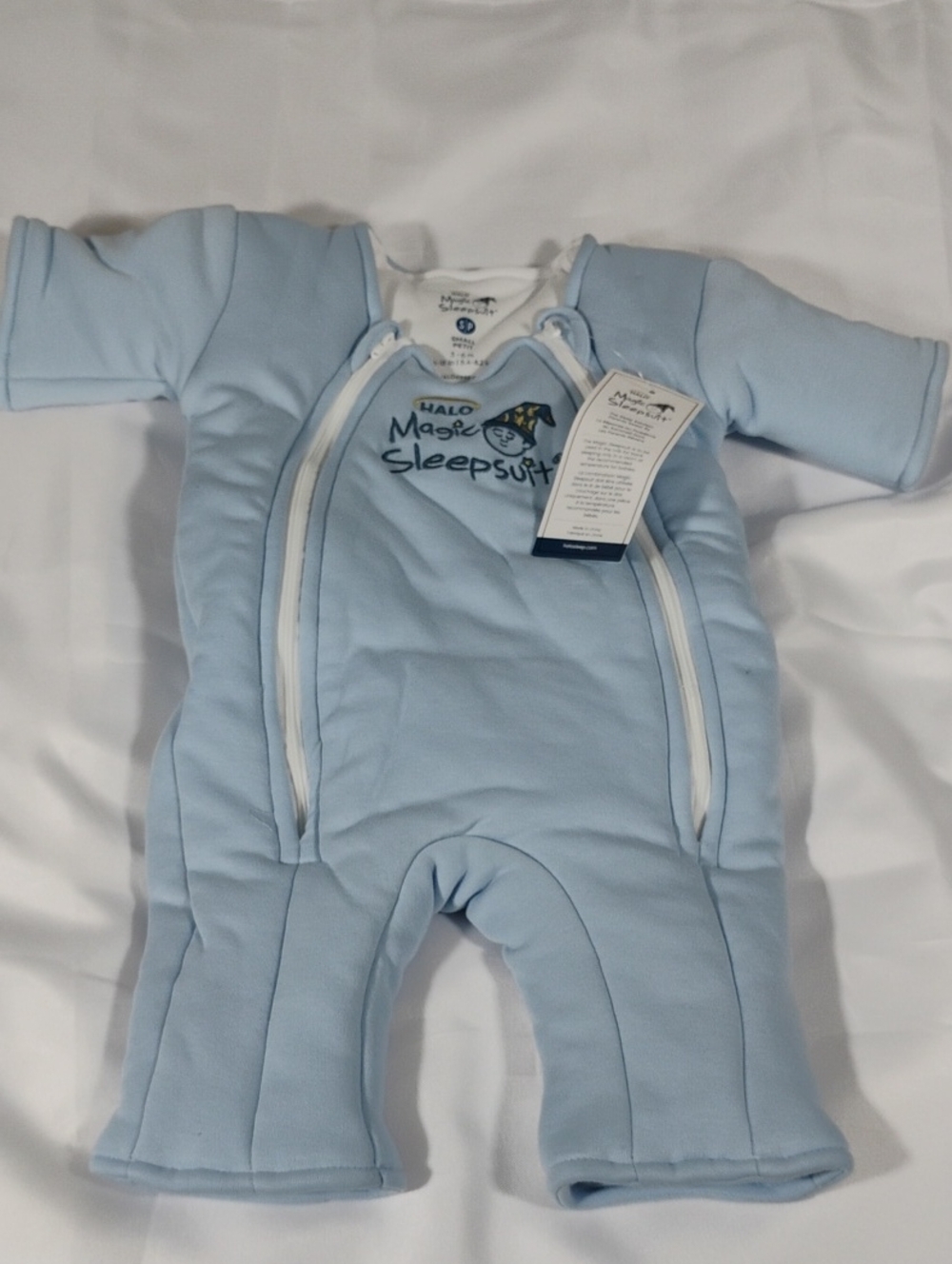 Halo Magic Sleepsuit Baby One-Piece in Light Blue with White Accents